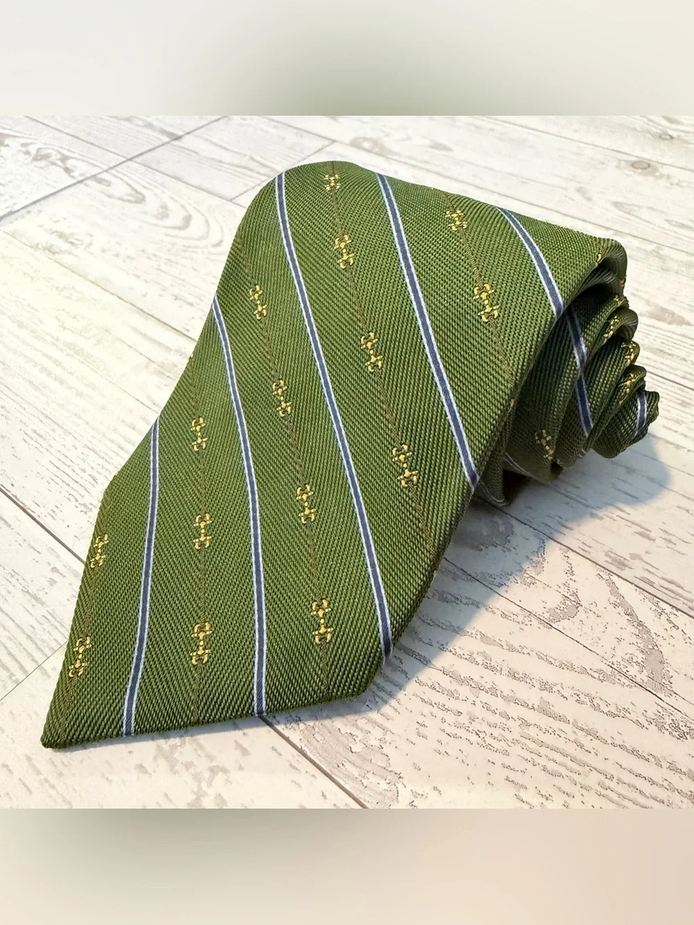 Brooks Brothers, Silk, Striped Horsebit Neck Tie, Green